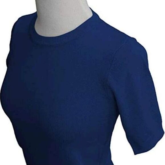 🔥NWT Blue Retro Style Short Sleeve Sweater XLarge - Picture 2 of 10